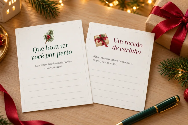 Cena ilustrativa dos cartões do kit junto de um presente.